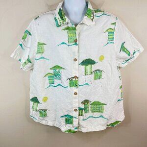 Hot Cotton Camp Shirt Top Womens 1X LINEN Blend Beachy Vacation Cruise Travel